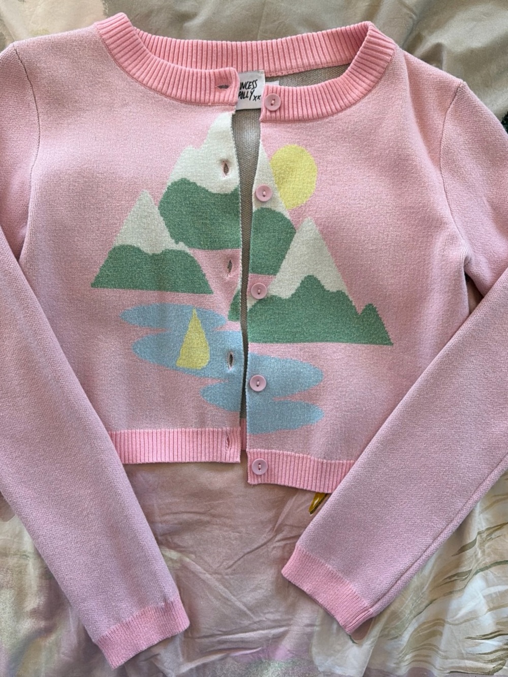 Princess Polly Pink Mountain Scenic Button-Up Cardigan